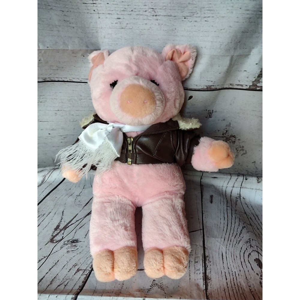 Aviator pig stuffed animal with leather jacket Scarf 1999